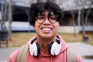 Person with nice and healthy smile, jaw surgery concept